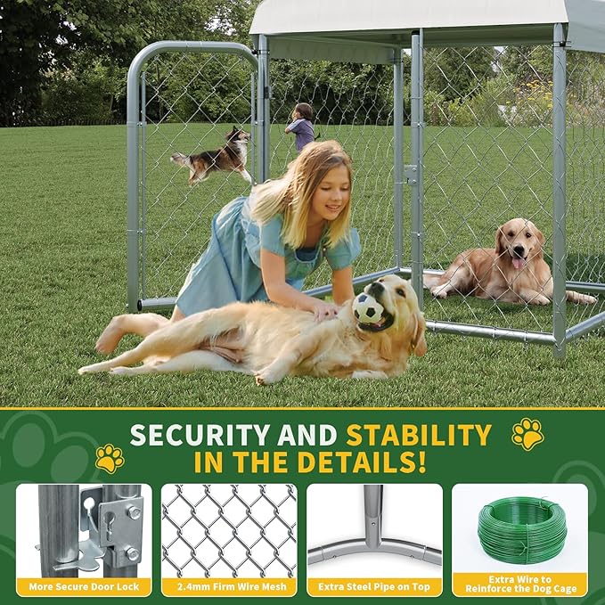Outdoor Dog Kennel 40" L * 40" W, Heavy Duty Large Outside Dog Enclosure with UV-Resistant Waterproof Sun-Proof Cover, Double Security Locks for Backyard Farm Ranch