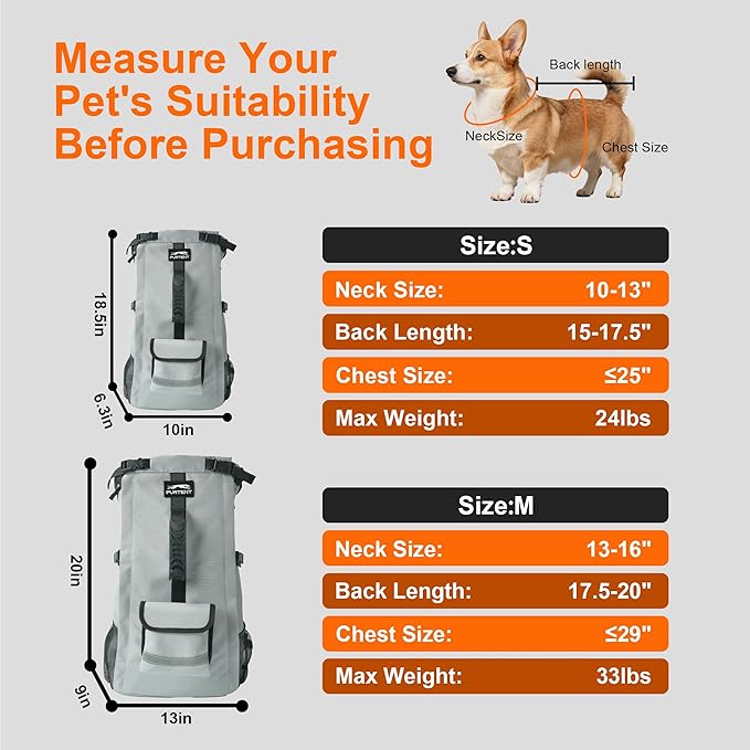 Dog Backpack Carrier, Ergonomic Pet Travel Bag, Suitable for Medium and Large Dogs, Built-in Leash and Adjustable Buckle, Ideal for Hiking and Cycling, M