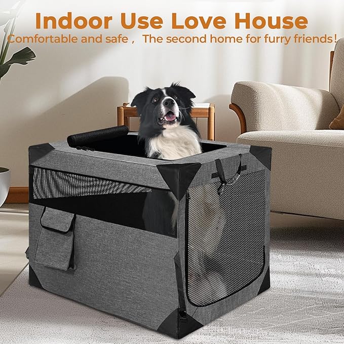 Dog Crate, Collapsible Soft Travel Crate for Large Dogs (3 Year Warranty), Indoor & Outdoor Portable Pet Kennel with Chew-Proof Mesh Window (Dark Gray, 36" L x 25" W x 25" H)