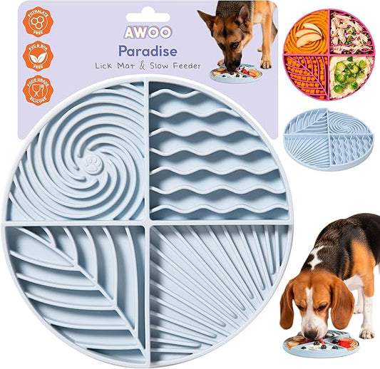 Awoo Paradise Silicone Dog & Cat Lick Mat & Slow Feeder with Suction Cups, Non-Slip, Dishwasher Safe, Extend Mealtime, Reduce Anxiety (Sky)