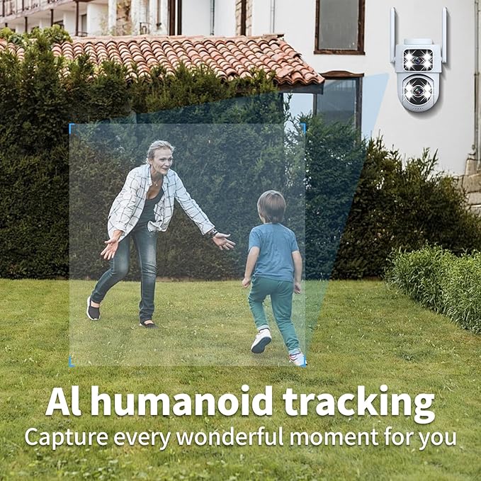 Dual-Lens Smart-Indoor Outdoor-Camera, 2K-3MP HD - 5G WiFi, 360° AI Motion Tracking IP65 Weatherproof, Color Night Vision, 24/7 Recording, 2-Way Audio, Nanny/Pet/Baby Cam (White)