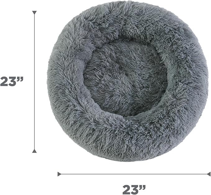 Best Friends by Sheri Original Calming Donut Dog and Cat Bed, Shag Faux Fur, Gray, (23in x 23in) - Anxiety Relief for Pets Up to 25 lbs