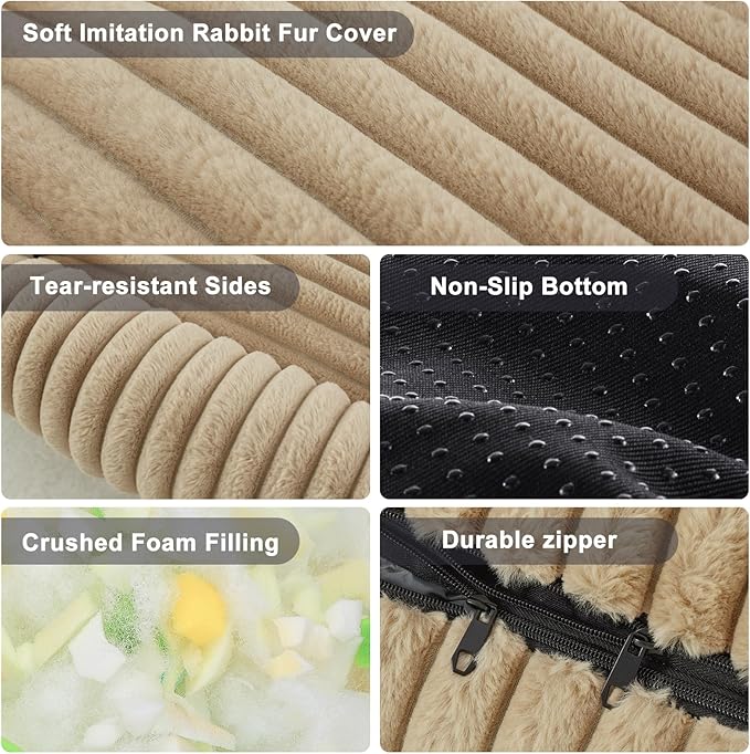 FURTIME Dog Beds Large Sized Dog, Washable Orthopedic Pet Bed with Removable Cover, Rectangle Soft Calming Sleeping Puppy Bed Durable Pet Cuddler with Anti-Slip Bottom, Beige, XL(42"x20"x8")