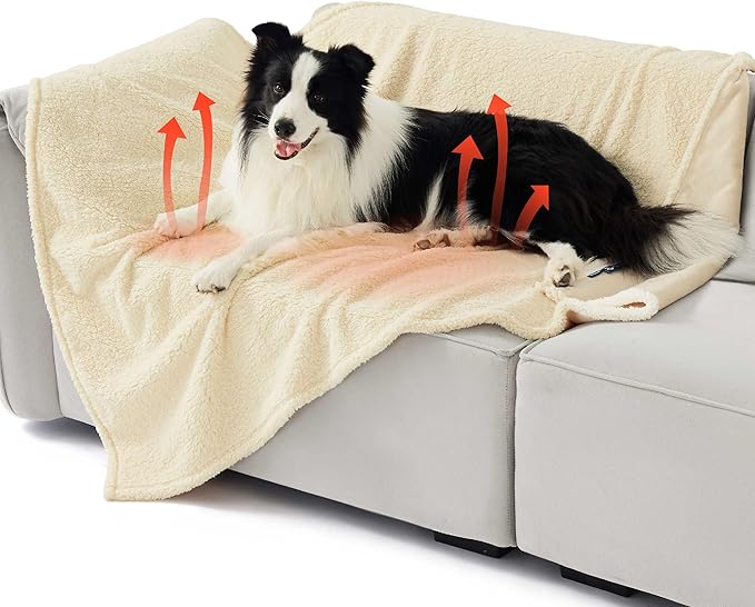 Bedsure Extra Large Dog & Cat Blanket - XL Waterproof, Washable Sherpa Fleece Puppy Blanket, Soft Plush Reversible Throw Furniture Protector, 50x60, White