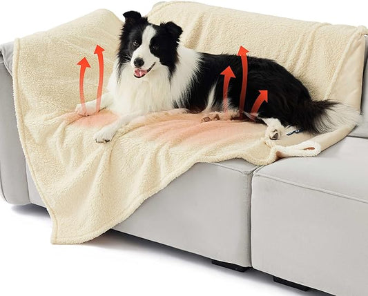 Bedsure Extra Large Dog & Cat Blanket - XL Waterproof, Washable Sherpa Fleece Puppy Blanket, Soft Plush Reversible Throw Furniture Protector, 50x60, White