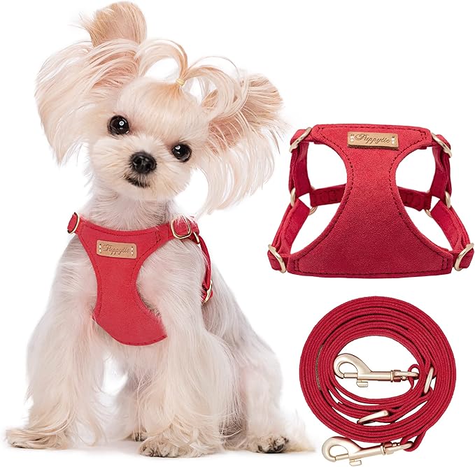 Puppytie No Pull xs Dog Harness with Multifunction Dog Leash,Soft Adjustable No Choke Escape Proof Pet Harness Vest,red-Camellia,XS