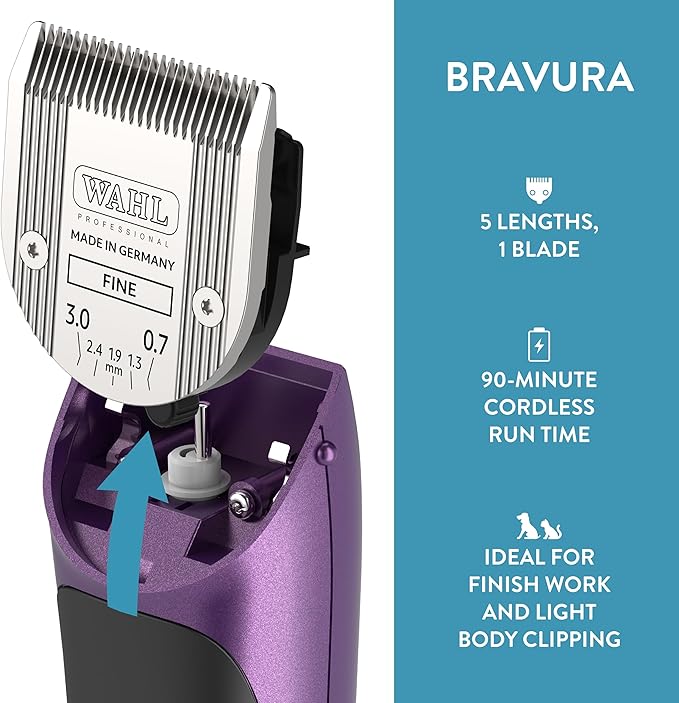 Wahl Professional Animal Bravura Pet, Dog, Cat, and Horse Corded/Cordless Clipper Kit, Purple (#41870-0423)