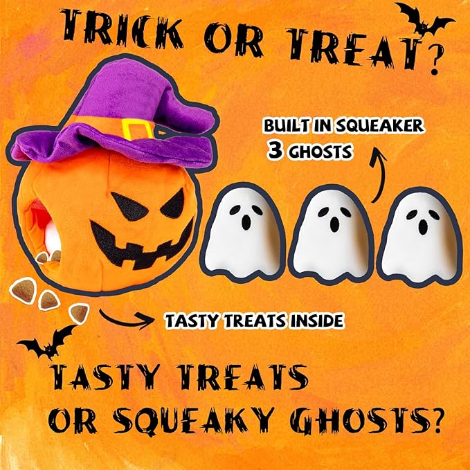 Halloween Dog Toys - Pumpkin & Ghosts Dog Halloween Toys, Squeaky Plush Dog Toy, Gifts for Small Medium Large Dogs, Hide and Seek Dog Toy
