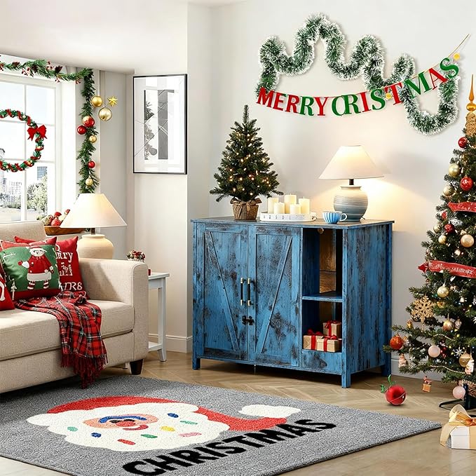 Large Cat Litter Enclosure With Litter Collector, Enclosure for self-Cleaning Litter Boxes,Adjustable Shelf for Dog Proof and Storage,charging station,Locks Added for cat,Cat House,Blue