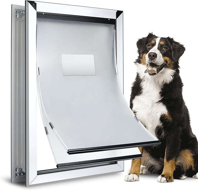 Extra Large Dog Door - Heavy Duty Aluminum, Extreme Weather, Dual Flap, Lockable for Large & Extra Large Dogs Up to 220 lbs