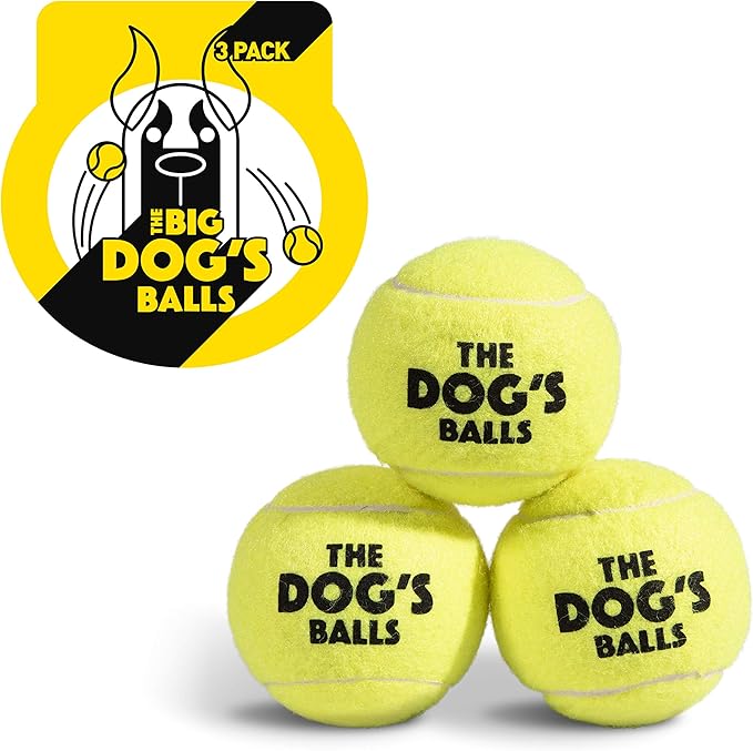 The Big Dog's Balls, Dog Tennis Balls, Yellow 3-Pack, Strong Toy for Agility Training, Puppy Training, Play, Exercise & Fetch 3 Inches Diameter