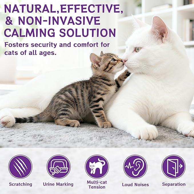 120-Day Cat Pheromone Calming Diffuser, Advanced Pheromone Diffuser for Cats, Relieve Anxiety, Help Reduce Fighting, Spraying & Scratching, Drug-Free & Odorless Safe Relaxation Solution, 2 Plug in