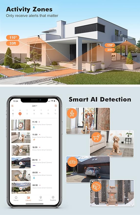 Dzees Outdoor Camera Wireless, 2K Battery Powered WiFi Surveillance Camera for Home Security System with Siren Alarm & Spotlight, Motion Detection, Color Night Vision, IP65 Waterproof Cloud/SD-2-Pack