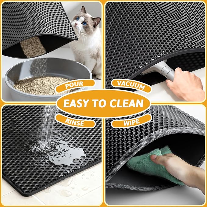 Pieviev Cat Litter Mat Double Layer Waterproof Urine Proof Trapping Mat 1 Pack (Black, 36x30 Inch (Pack of 1))
