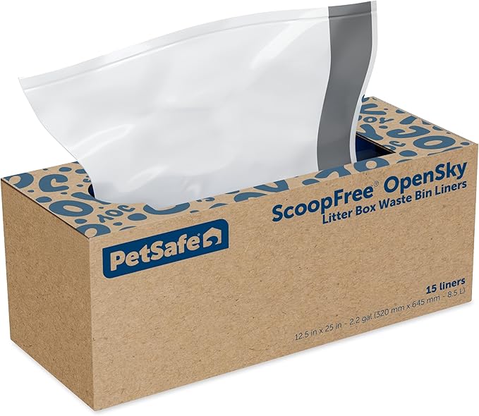 PetSafe Waste Bin Liners Cleaning - Disposable Liners - Durable Plastic - Litter Box Compatible - Convenient Drawstring Design - 15 Count