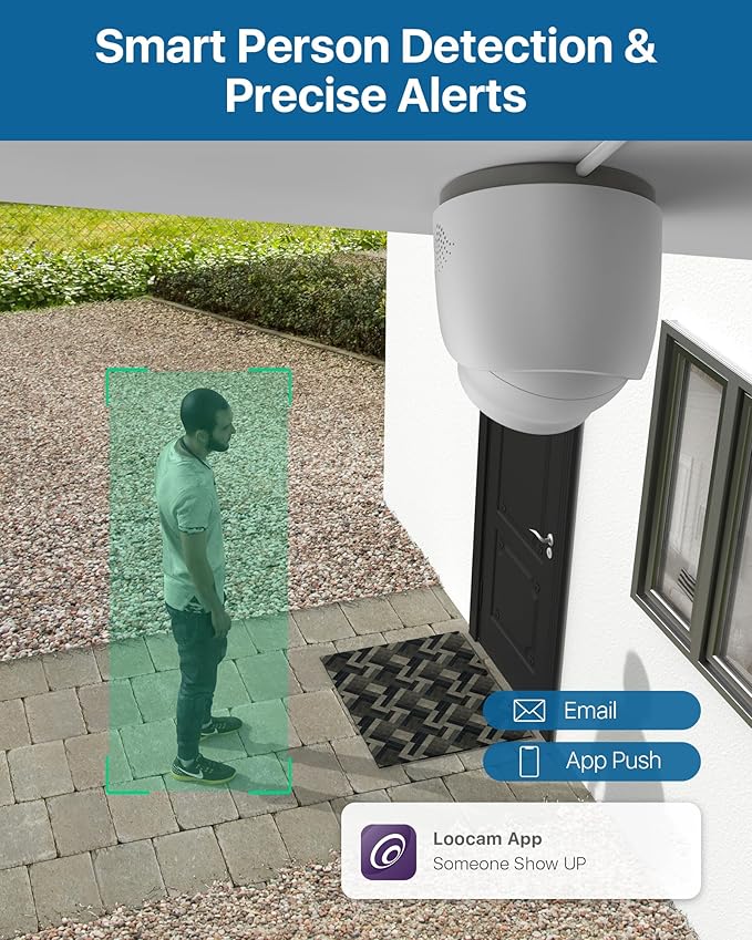 Loocam PoE Security Camera System 8CH 5MP NVR, 8Pcs 4MP Dome IP Cameras Wired Surveillance Camara System, AI Motion Human Detection, Two-Way Audio, 2TB HDD for 24/7 Record Outdoor Indoor, App Remote