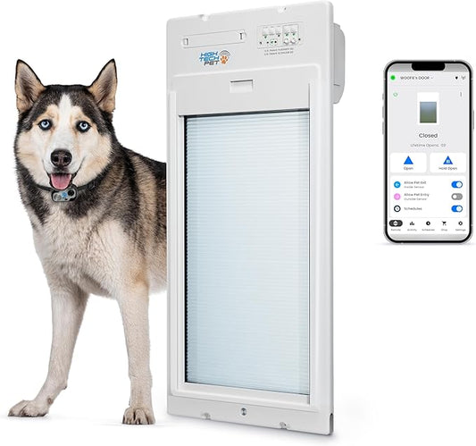 Power Pet Automatic ROLL UP Door by High Tech Pet Brand, Motorized Panel Rolls Up, Pet Collar Operated, Manual & WiFi App Control, Security Lockout Panel, 24/7 Exit & Entry Timers (Door Mount, Large)