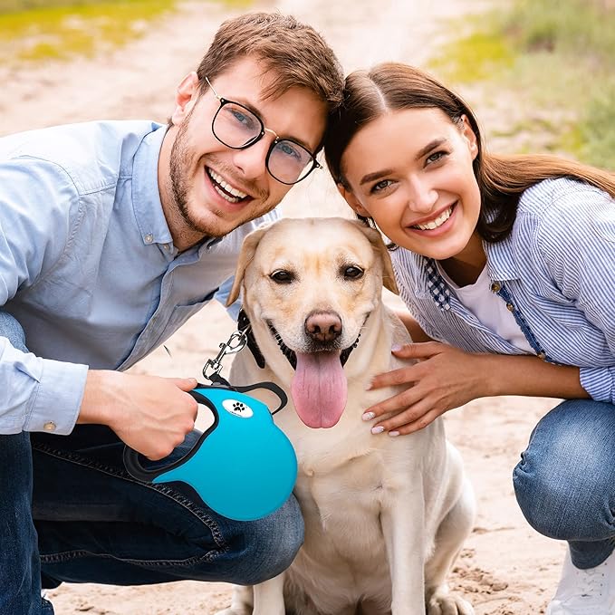 16ft Retractable Dog Leash for Large Breed Dogs up to 110 lbs with a Detachable Chew Proof Extender Wire Ropes (Blue L)