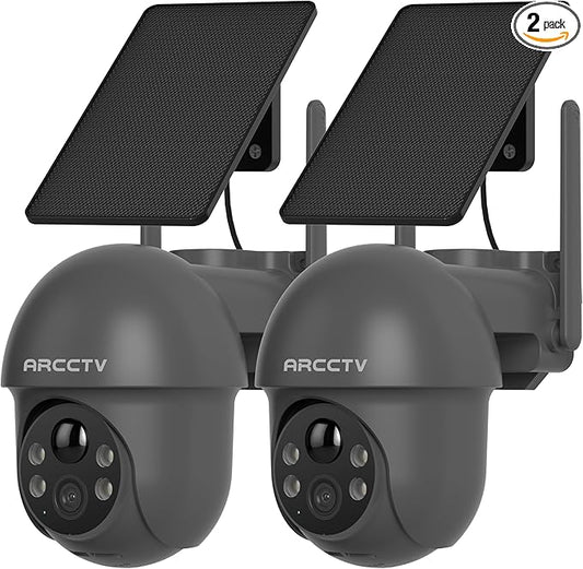 Security Cameras Wireless Outdoor Solar, 4MP 360° View Battery Powered Outdoor Camera, Night Vision with Spotlight, 2-Way Audio, PIR Motion Sensor, 2.4G/5G Dual Band WiFi, Grey(2 Pack)