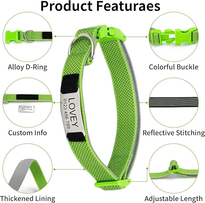 Personalized Dog Collar with Metal Buckle, Double Sided Corduroy Collar Customized with Name and Phone Number, Adjustable Sizes for Small Dogs, Medium, and Large (MTX Collar)