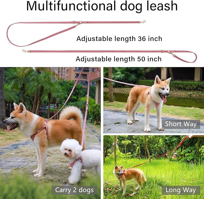 CHEDE No Pull Puppy Harness and Multifunction Dog Leash Set- 8 Colors Soft Adjustable No Choke Escape Proof Cute,Lightweight Pet Vest Harness for Small and Medium Dog (M, Antique Pink)