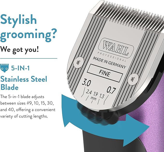 Wahl Professional Animal Bravura Pet, Dog, Cat, and Horse Corded/Cordless Clipper Kit, Purple (#41870-0423)