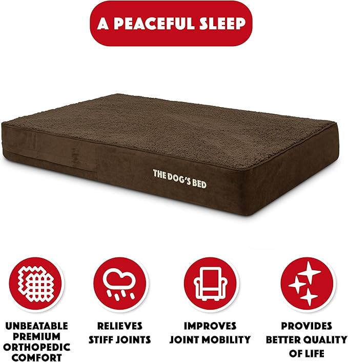 The Dog’s Bed Orthopedic Memory Foam Dog Bed, Brown Plush XL, Pain Relief for Arthritis, Hip & Elbow Dysplasia, Post Surgery, Lameness, Supportive, Calming, Waterproof Washable Cover