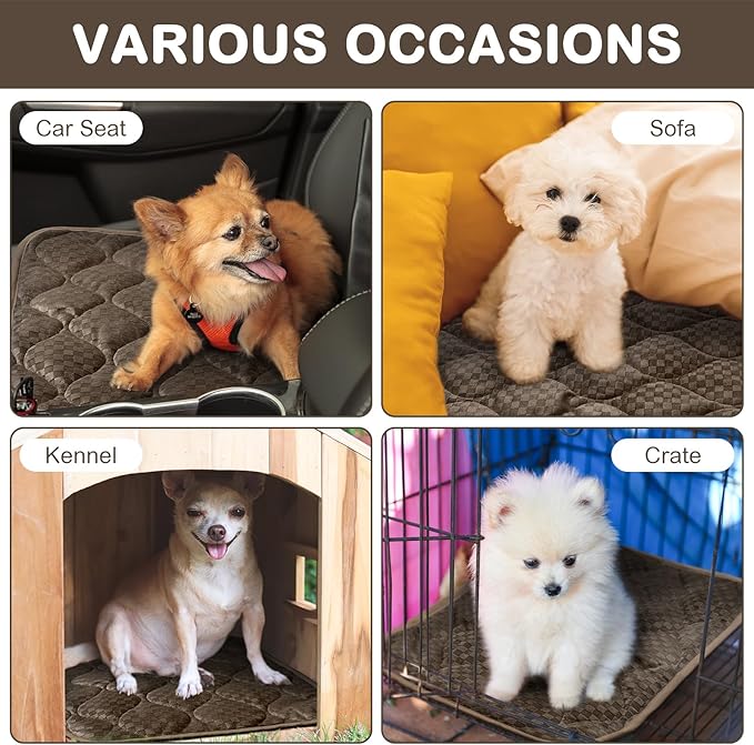 4 Pack Self Warming Cat Mat Self Heating Cat Pad Warm Thermal Pet Bed Washable Dog Crate Pad Body Heat Dog Bed Mat Blanket Non Slip Bottom for Outdoor Indoor Pets (Coffee,16 x 20 Inch)