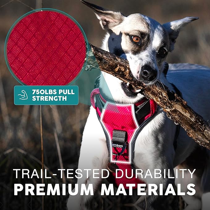 Embark Adventure Dog Harness, Reflective Trim No Pull Dog Harness Medium Sized Dogs - Military Grade Nylon, Front Clip with Gel Lined Handle.