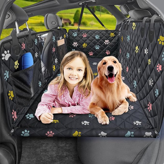 URPOWER Back Seat Extender for Dogs - Hard Bottom Dog Car Seat Cover Holds 550 lbs, Waterproof Dog Hammock Dogs Bed for Cars, SUVs, Pet Backseat Protector with Mesh Window & Large Space