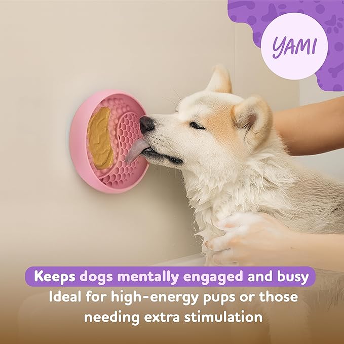 YAMI Bowl Lick Mat for Dogs & Cats, Slow Feeder Bowls, Cat Slow Feeder, Dog Enrichment Toys with Suction Cup for Anxiety Relief, Food-Grade Silicone, Dishwasher Fit, for All Breed (Light Pink)