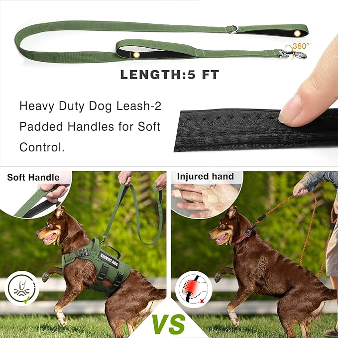 WINSEE Tactical Dog Harness with Dog Leash, Service Working MOLLE Vest with 10 Pet Patches for Dog, No Pull Military Harness and Backpack for Training Hunting Walking