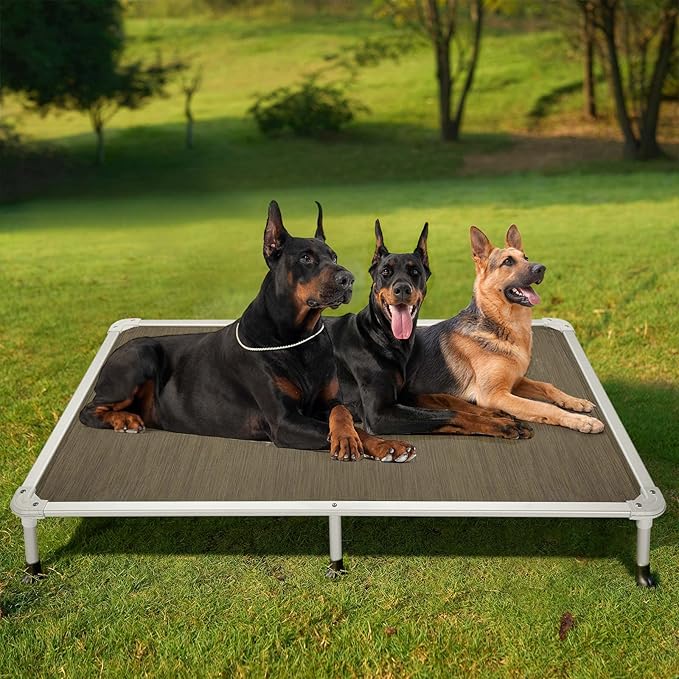 Veehoo Chew Proof Elevated Dog Bed - Cooling Raised Pet Cot - Silver Aluminum Frame and Durable Teslin Mesh Fabric, Unique Designed No-Slip Feet for Indoor or Outdoor Use, Brown, XX-Large, CWC2003