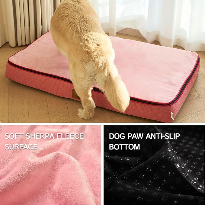 Orthopedic Memory Foam XXL Dog Bed - 6" Thick Beds for Extra Large Sized Dog - Waterproof Removable Washable Cover & Wrap-Around Zipper - Ultimate Comfort & Easy Maintenance, Pink