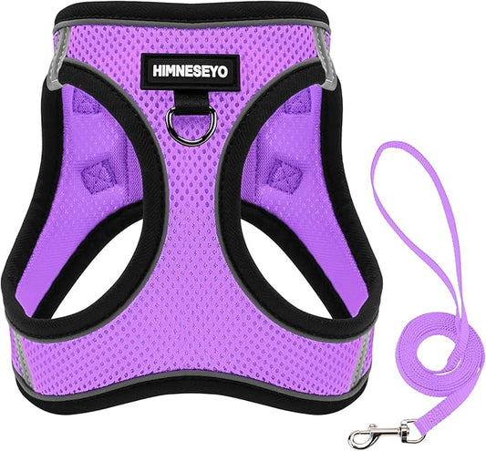 Dog Harness and Leash Set, Dog Harness for Dogs No Pull, No-Chock Step-in Reflective Breathable Lightweight Easy Walk Vest Harnesses with Safety Buckle for Small Medium Dogs, Cats (Light Purple, XS)