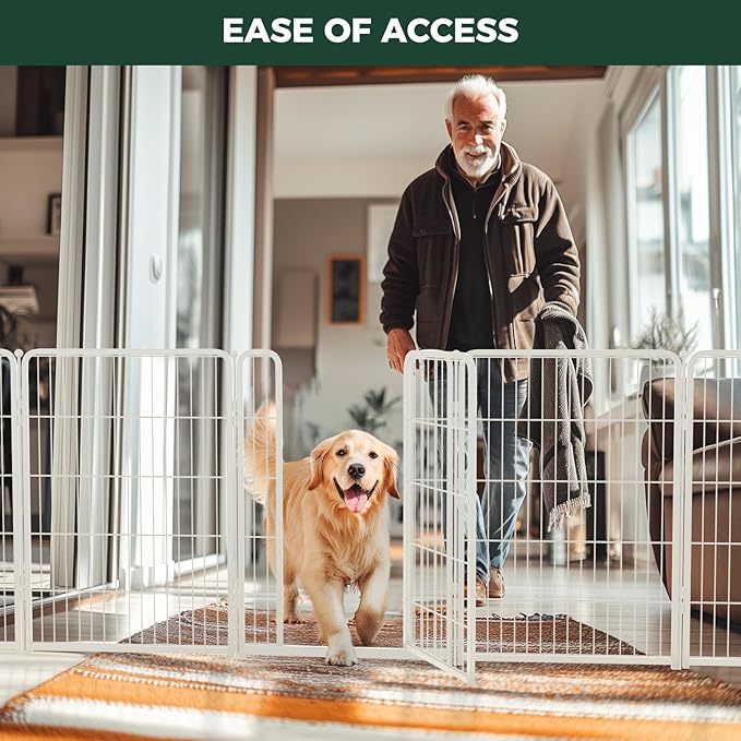FXW Dog Gate Extra Wide Designed for Indoor Use, Adjustable Width Up to 165-inch Wide (40" H 6 Wire Panels for Medium and Large Dogs), White