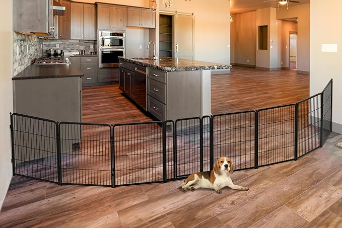 FXW Dog Gate Extra Wide Designed for Indoor Use, Adjustable Width Up to 219-inch Wide (32" H 8 Wire Panels for Small and Medium Dogs), Black