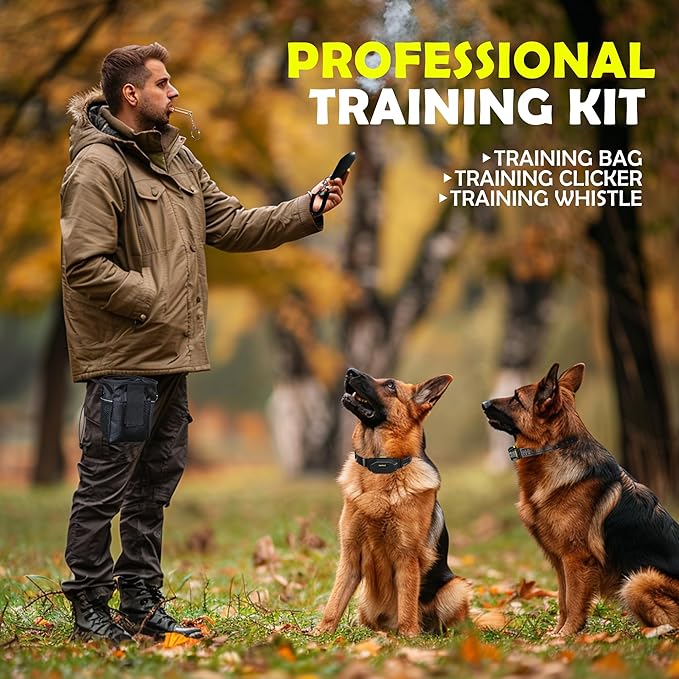 PATPET Dog Training Collar, 1.2 Mile Range 101 Training Levels Dog Shock Collar with Remote Control (15-150 lbs), Waterproof 100% Safe E Collar for Large Dogs (Black with Bright Green`, 2 receivers)