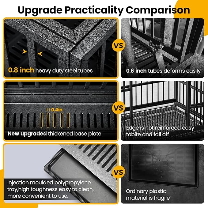 Oranland 48 inch Heavy Duty Indestructible Dog Crate,2025 New Upgraded Reinforced Baseplate for Large Dogs,XL Dog Crate for High Anxiety Dogs/Max Load Capacity 250lbs/Double Door with Wheels