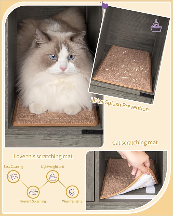 Cat Litter Box Enclosure, Hidden Litter Box Cabinet Furniture with Bell, Indoor Cat House, Farmhouse Style, 31.5 x 19.7 x 20.9Inches, for Hallway, Bedroom, Light Ivory and Brown CB82405X