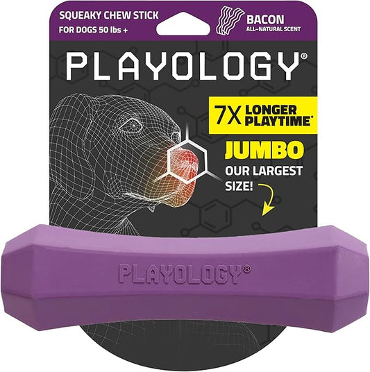 Playology Dog Toys | Durable Squeaky Chew Stick for Dogs | Jumbo Bacon Scented Toy - Easy to Clean and Made from Non Toxic Materials