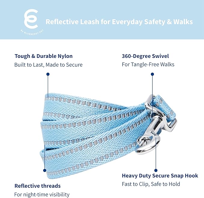 Blueberry Pet Essentials Reflective Dog Collar & Leash Set, Adjustable for Medium Dogs | Safe Walking Gear for Pet Parents, Puppy Training & Daily Use MediumDogs, Baby Blue