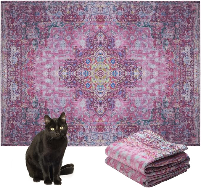 Lovewag Cat Litter Mat 2 Pack - Large 36x48 Machine Washable Easy Clean Non-Slip Waterproof Trapping Mats for Cats - Mystic Fuchsia