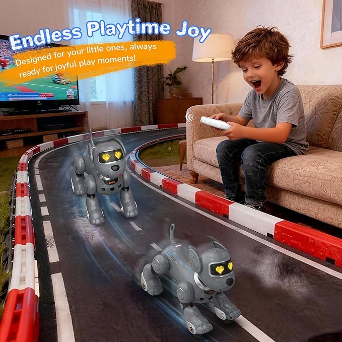 anysun Remote Control Robot Dog for Kids, Programmable Smart Puppy Intelligent Learning Dancing Walking RC Robot Toys for Girls and Boys (Gray)
