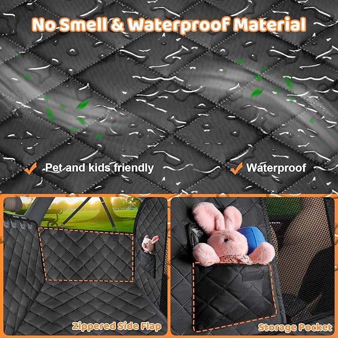 URPOWER High Barrier Back Seat Extender for Dogs, Hard Bottom Dog Car Seat Cover Holds 550 lbs, Waterproof Dog Hammock for Cars, SUV, Dogs Car Bed Pet Backseat Protector with Mesh Window