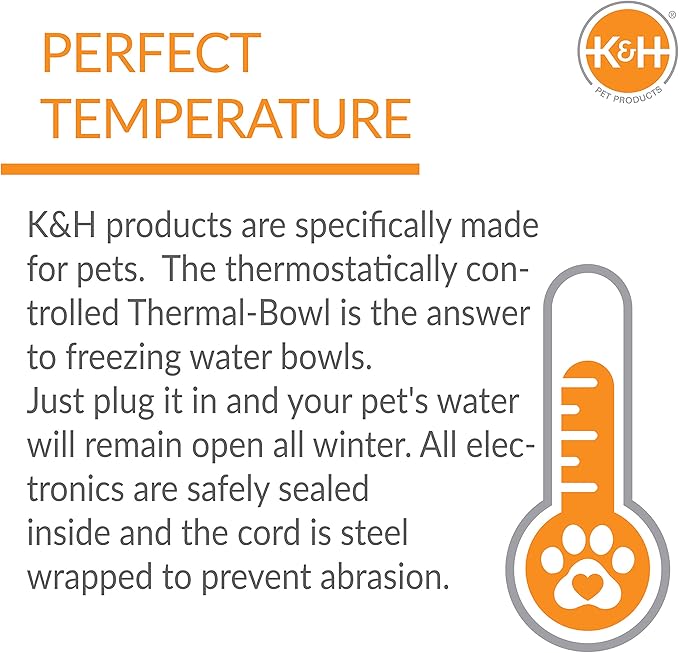 K&H Pet Products Thermal-Bowl Heated Water Bowl for Cats & Dogs Outside, Safety Listed Outdoor Heated Dog Dish for Pets, Automatic No Freeze, Anti Chew Cord - 1.5 Gallons Granite 25W