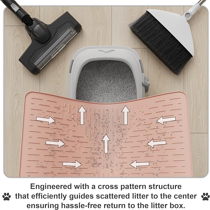 OHMO Cat Litter Mat Large Trapping Mat Premium Silicone Rubber 23.5x16 Coral, Waterproof and BPA Free Kitty Litter Box Mat, Easy to Clean and Keeps The Floor Tidy