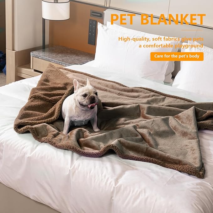 Waterproof Big Browm Dog Blanket for Bed Cover Reversible Pet Puppy Fluffy Jacquard Blankets Leakproof Mats for Sofa Couch Cover Washable-Camel,XXL