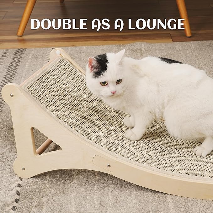 PETKARAY Curved Cat Scratcher, Sisal Kitty Scratching Ramp, L Shape Scratch Pad for Indoor Cats, 25.6" Furniture Protector with Mouse Toy, Chevron Style