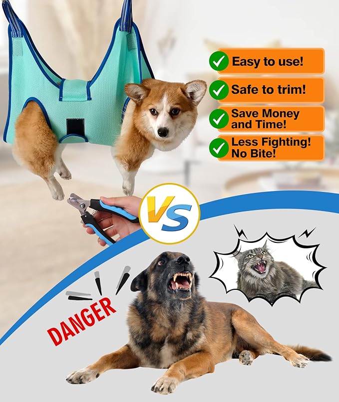 Dog Pet Grooming Hammock,S Hanging Harness for Nail Clipping,Trimming Cutting Hammock, Sling Holder Helper for Small Dogs, Grooming Restraint Bag with Wide Strap Sewed